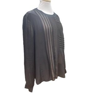 Nanette Lepore Black Textured Long-Sleeve Blouse -Large